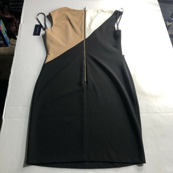 NEW Womens Tommy Hilfiger Sz 12 Neutral Tone Color Block Sleeveless Pencil Dress - Picture 6 of 7